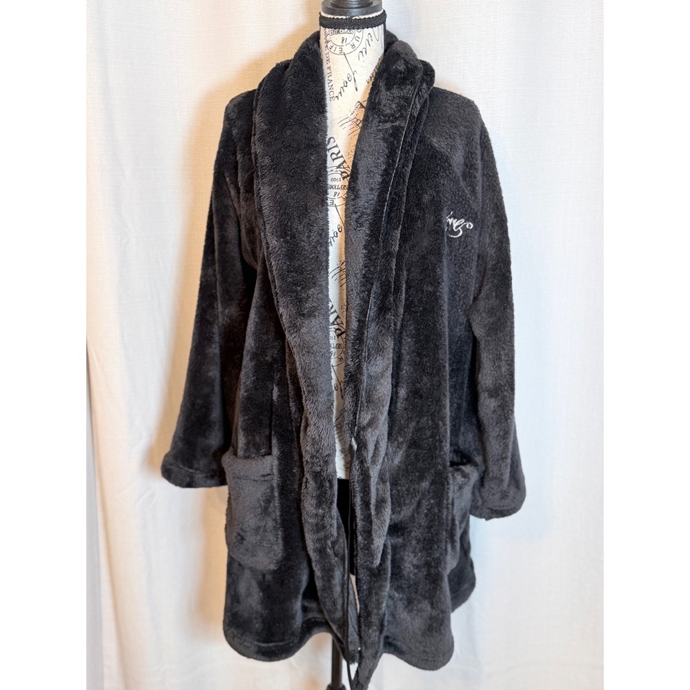Victoria's Secret Robe Womens M/L Gray Good Plush Fleece Embroidered Logo